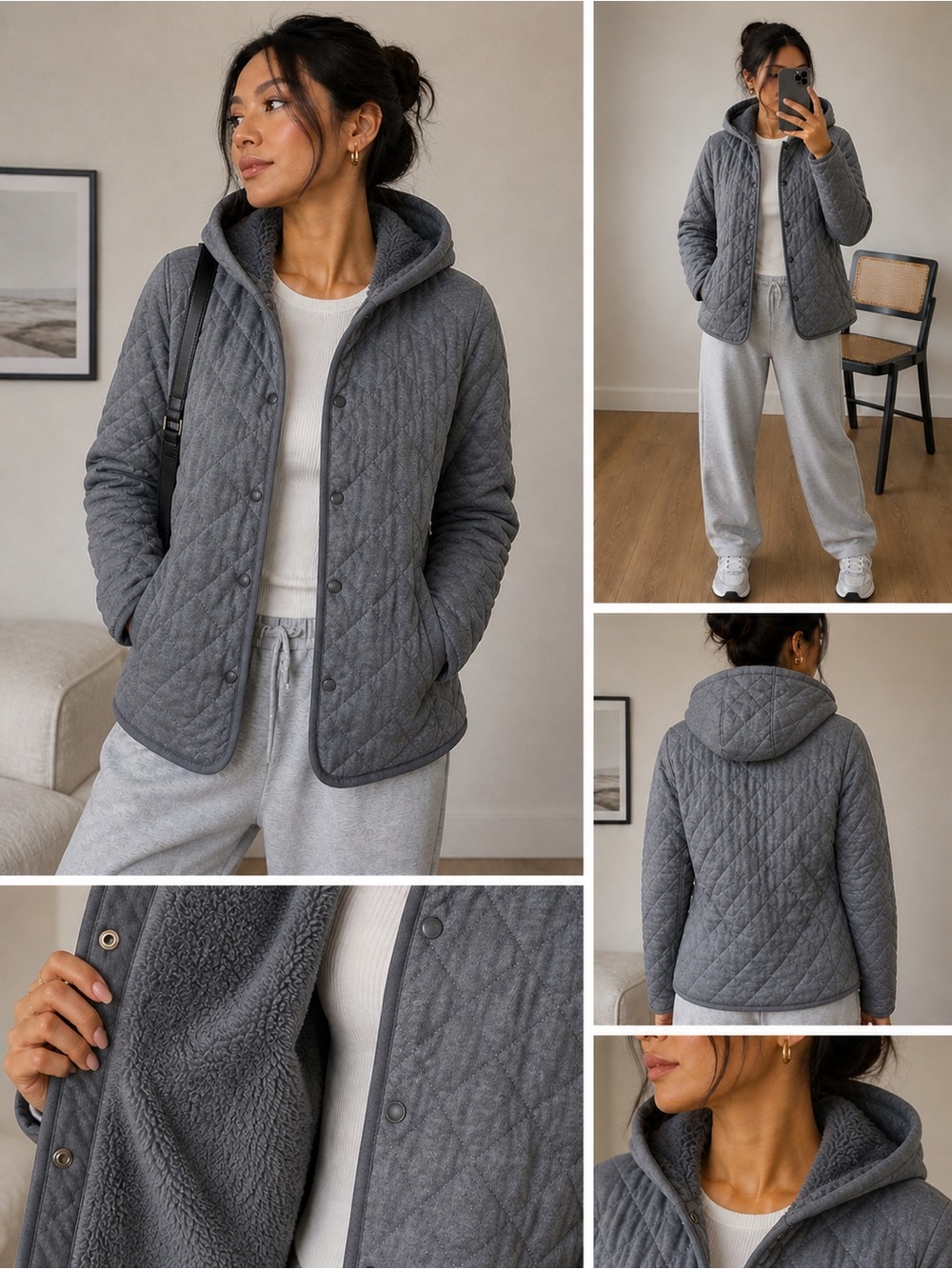 Uniqlo Quilted Hooded Jacket Black Minimal Cozycore Oversized Unisex